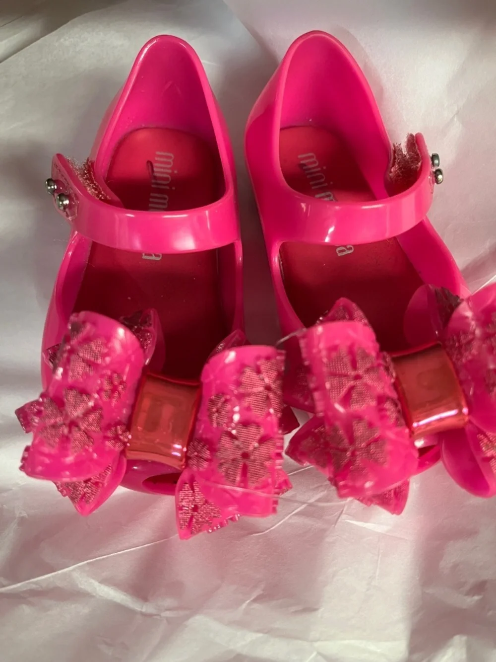 Mini Melissa Ultra Girl size 5 Pink Girls' Jelly Mary Janes with Bow Accent